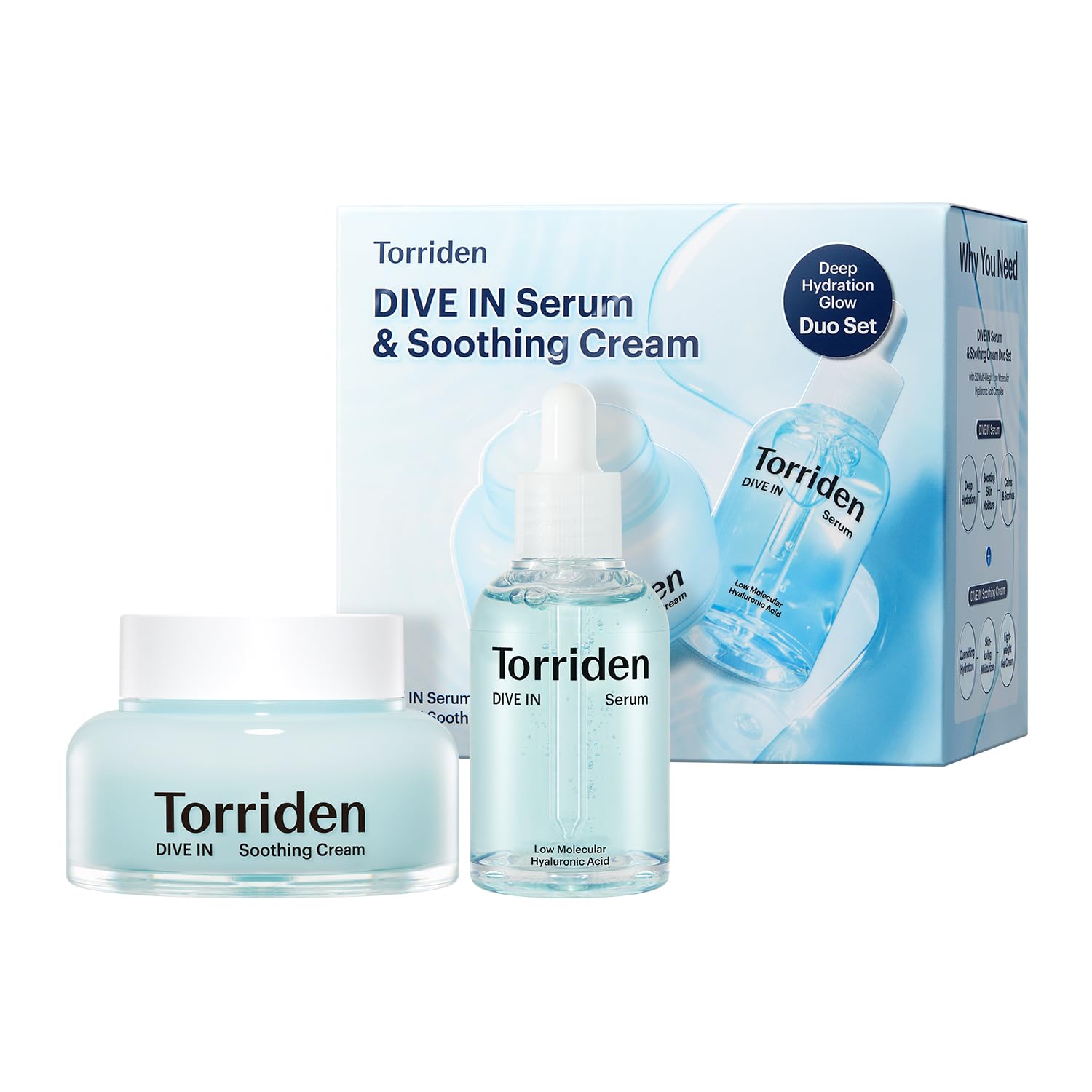 Torriden DIVE IN serum front bottle shows sleek hydrating packaging and clear benefits