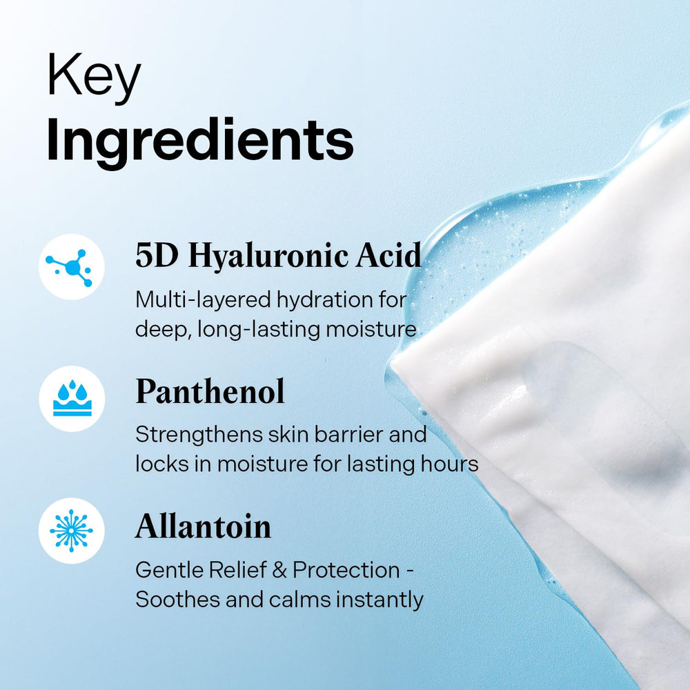 Torriden sheet mask applied on model showing immediate plumping effect