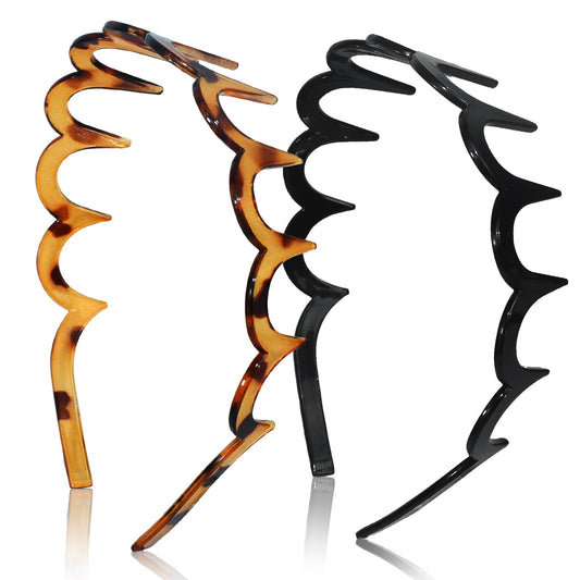 TOSEFES front view of black and tortoise headbands showing dual-pack convenience and styling options