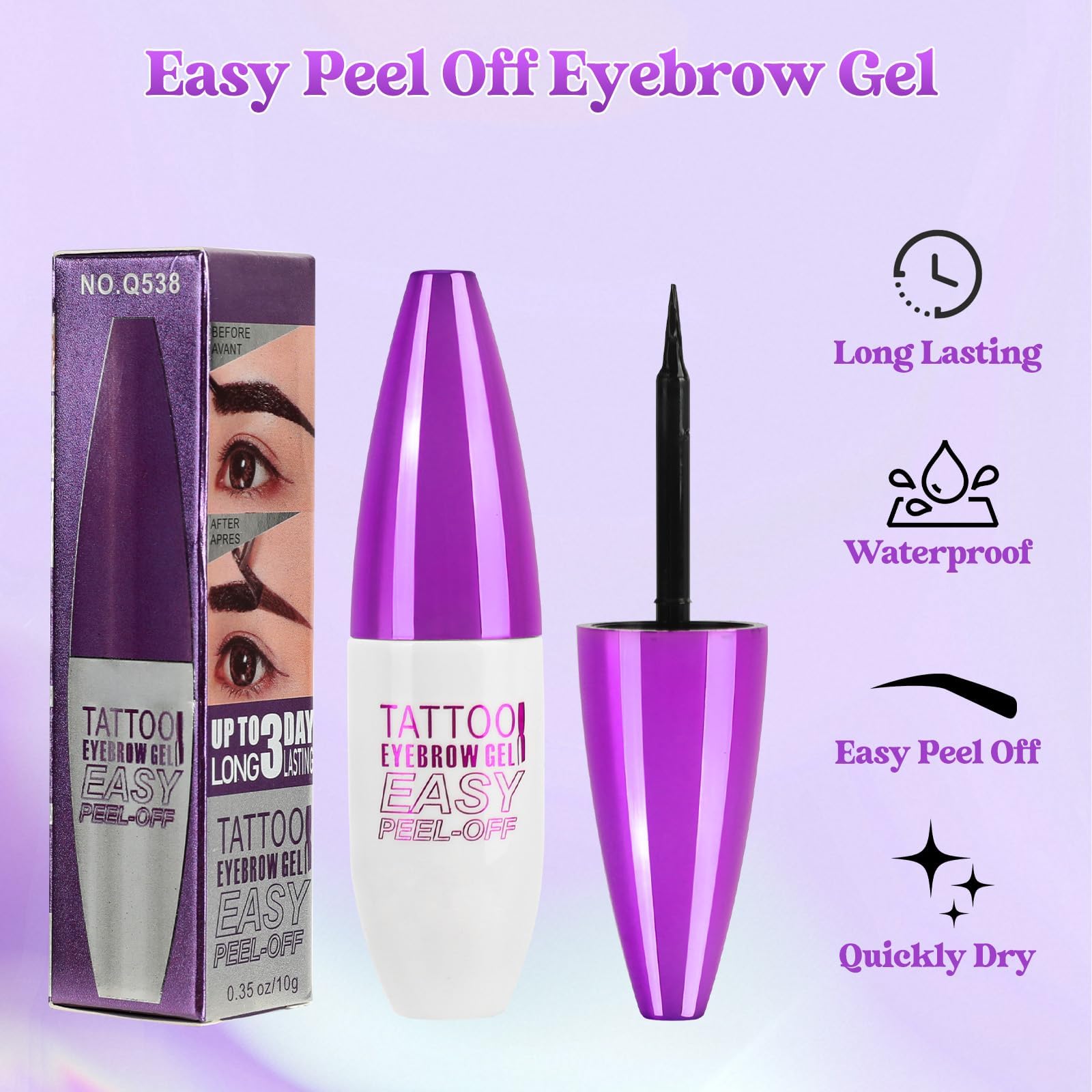 TOSOUATOP application on brows in progress highlighting quick peel-off benefit