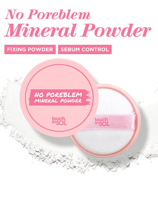 TOUCH IN SOL close-up powder texture highlighting silky finish and oil absorption