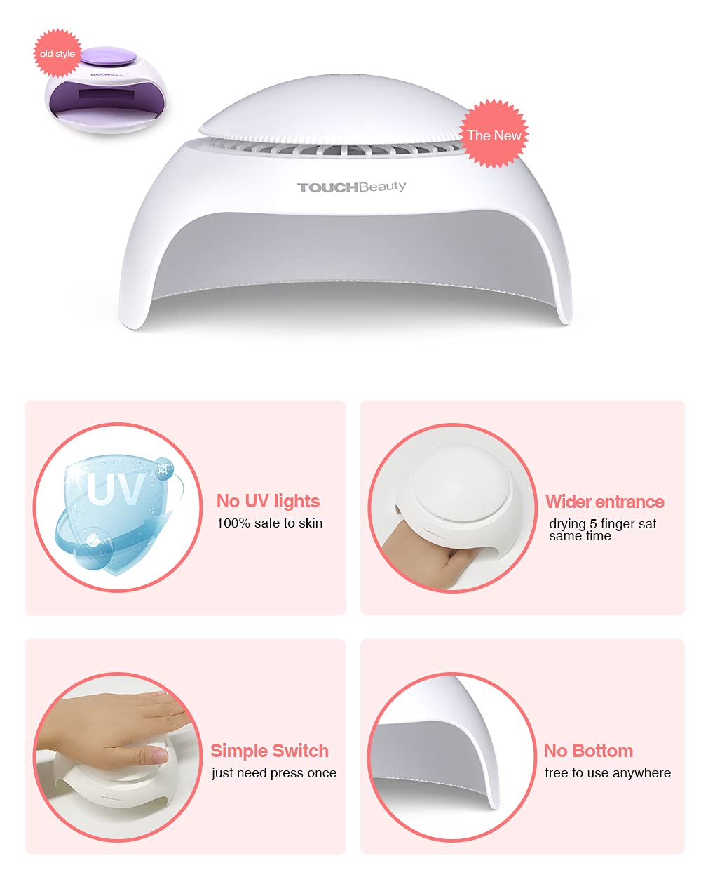 TOUCHBeauty side profile highlighting slim portable design and portability