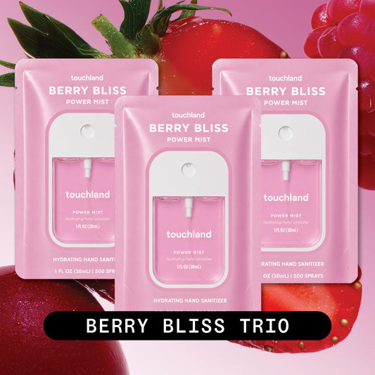 Touchland close-up spray top of Berry Bliss bottle for easy mist application