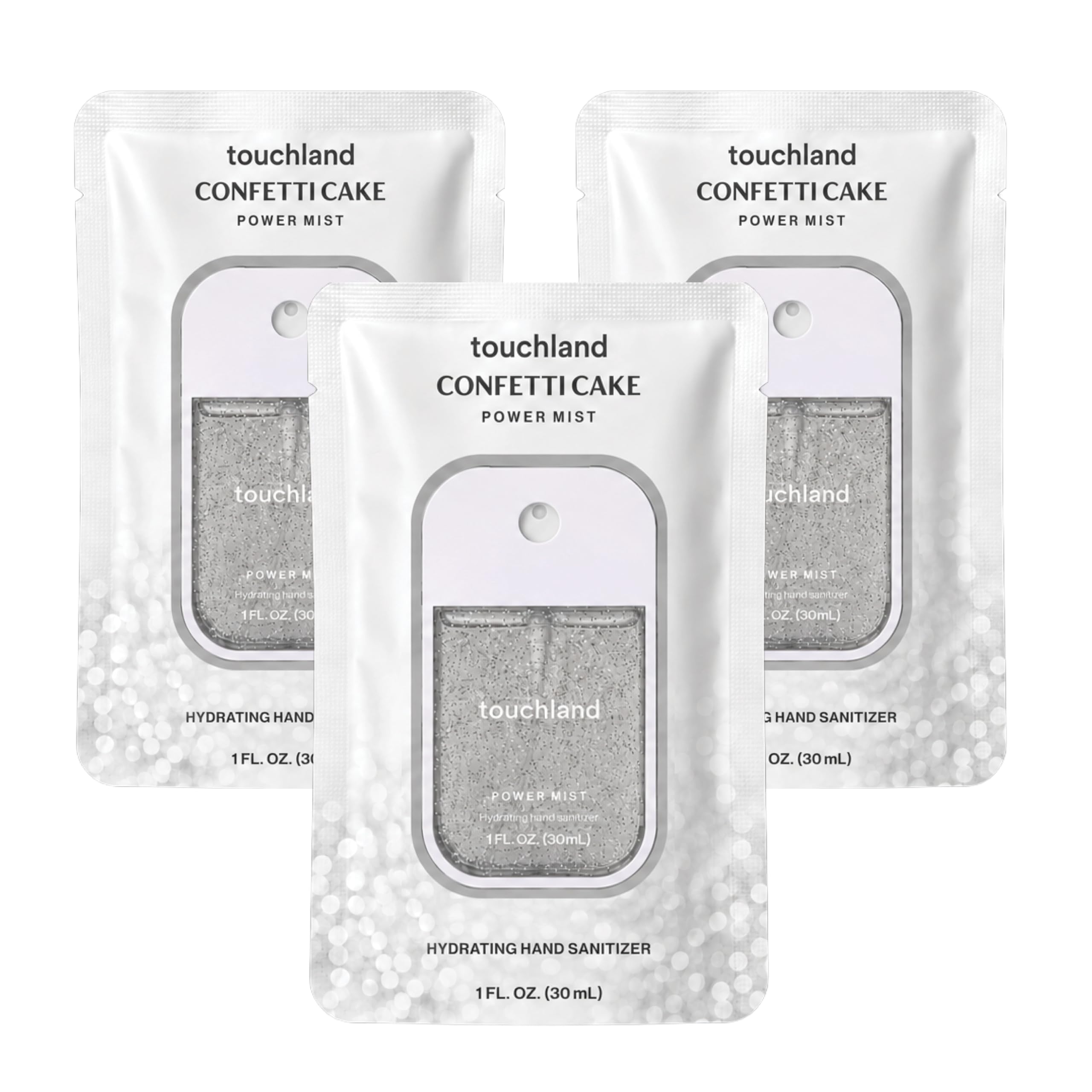 Touchland confetti cake front packaging, bright scent on-the-go