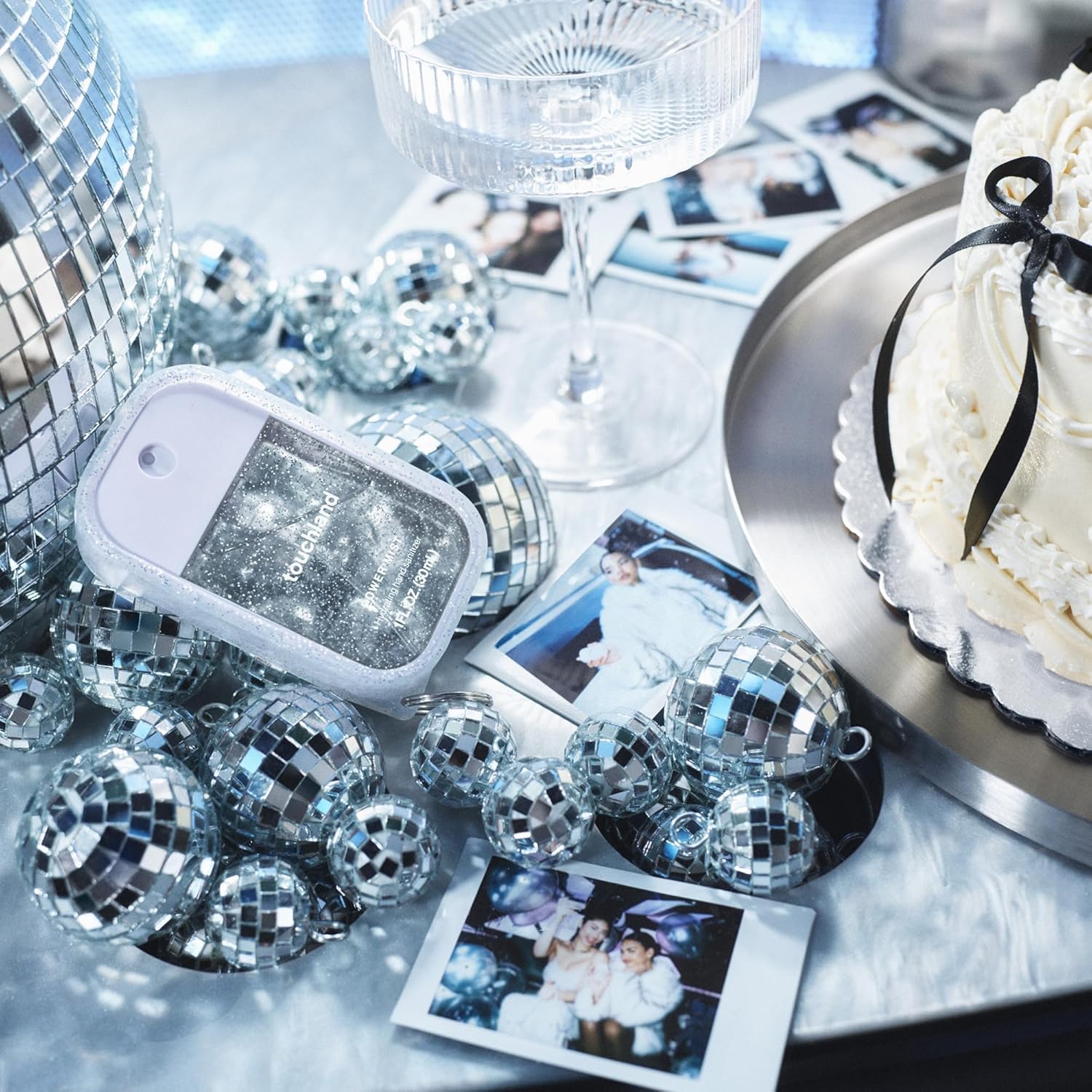 Touchland confetti cake on desk lifestyle, cheerful workspace refresher