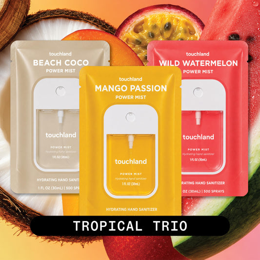 Touchland Mango Passion bottle close-up highlighting vibrant scent and hydration
