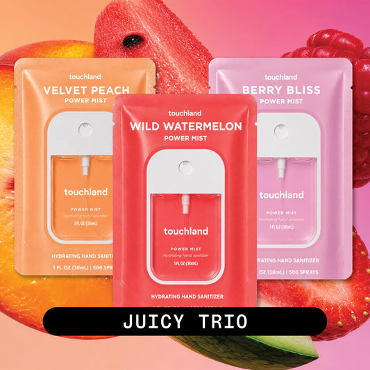 Touchland Wild Watermelon bottle close-up highlighting scent and moisturizing benefit