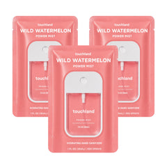 Touchland bottle front packaging shows Wild Watermelon scent and travel size benefit