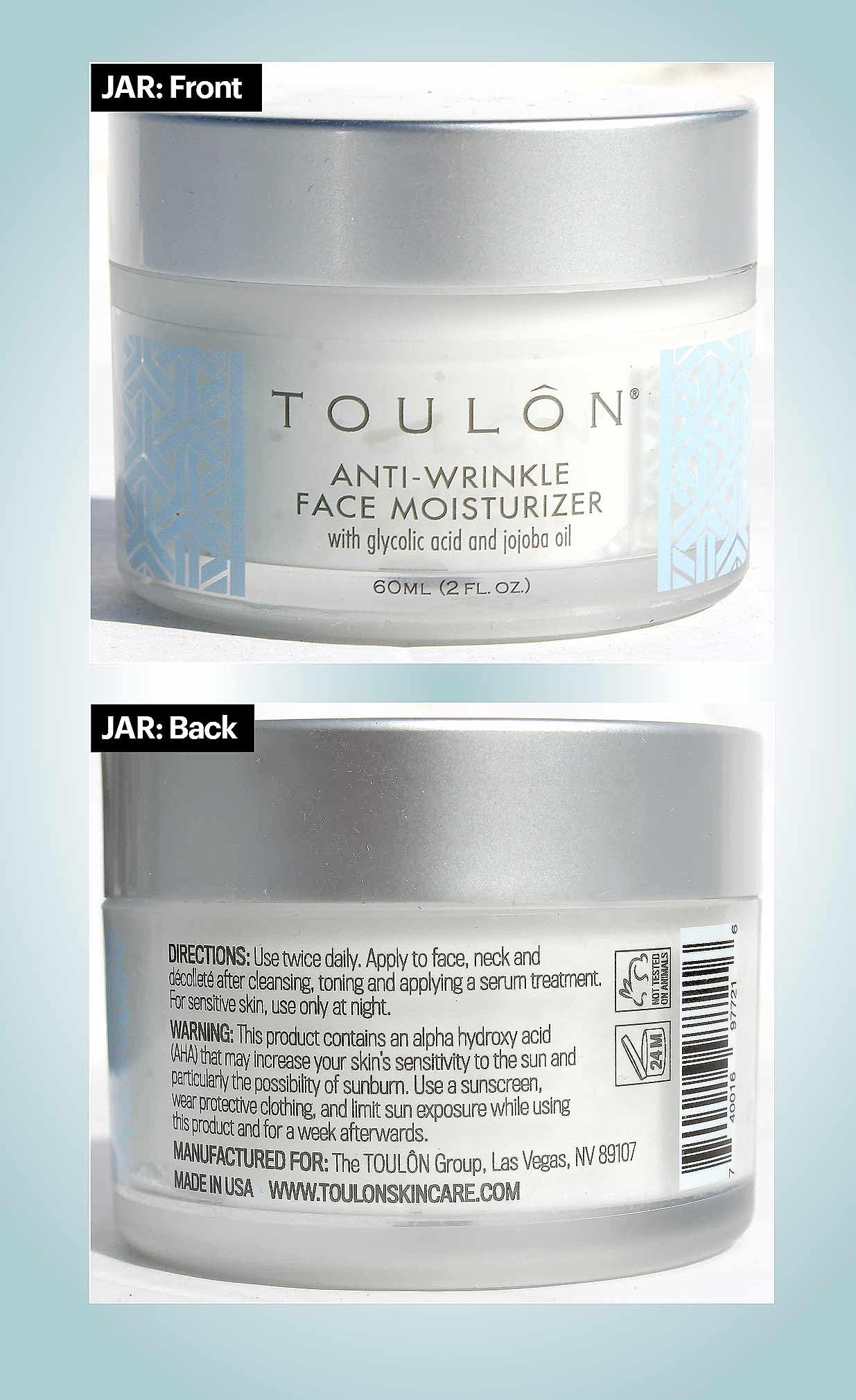 TOULON cream in hand demonstrating jar size and one-hand application convenience