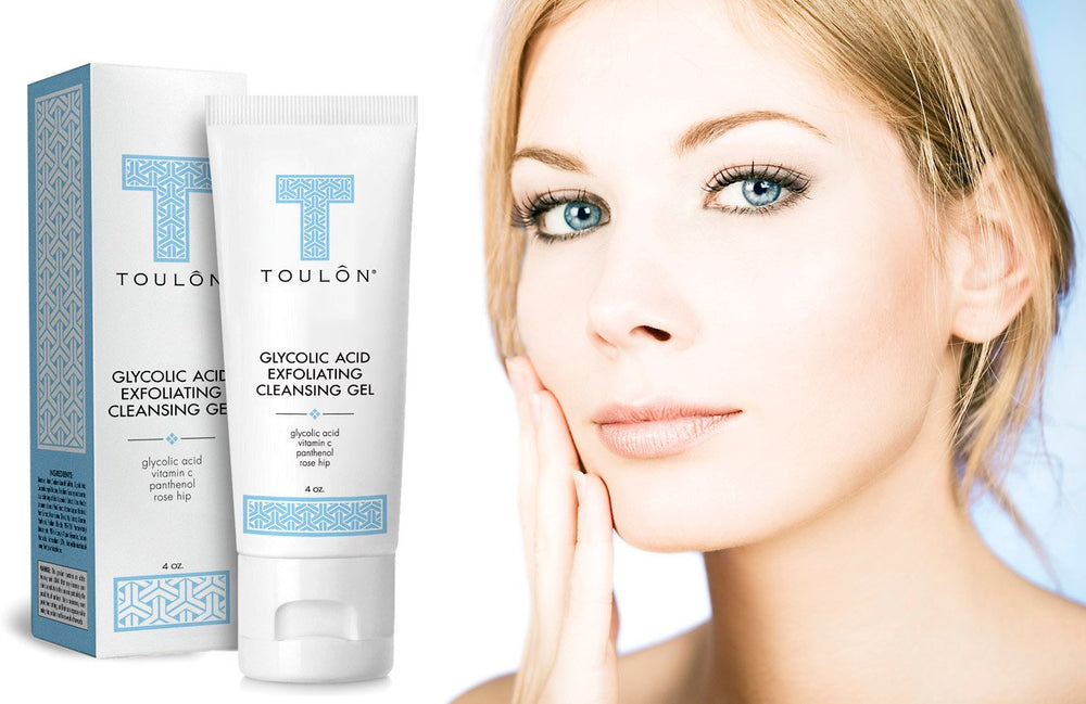 TOULON on a bathroom shelf suggesting daily skincare routine
