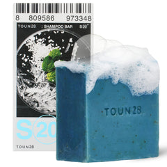 TOUN28 front packaging showing compact shampoo bar and brand benefits