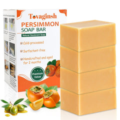 tovaginsh front packaging showing four individually wrapped persimmon soap bars for freshness