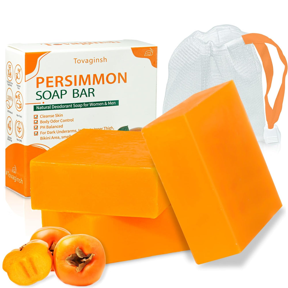 tovaginsh front packaging showing three individually wrapped bars and net, natural odor control
