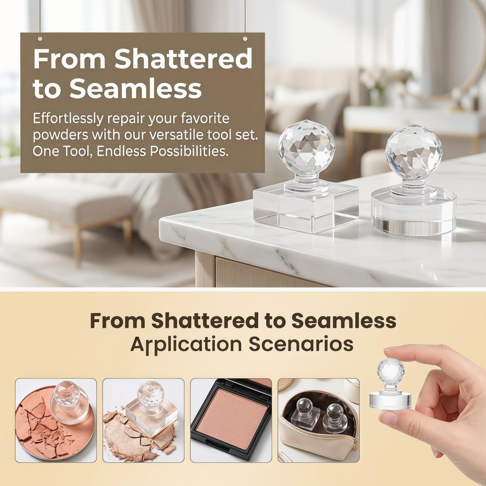 TOVINANNA tool pressing loose eyeshadow into pan demonstrating quick repair