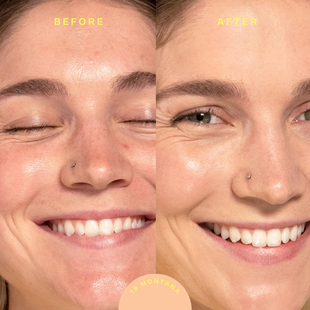 Tower 28 applying tinted moisturizer with fingertips for natural coverage