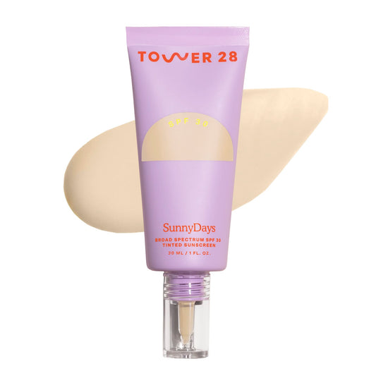 Tower 28 SunnyDays front bottle showing compact sunscreen foundation benefit
