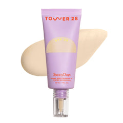 Tower 28 SunnyDays front bottle showing compact sunscreen foundation benefit