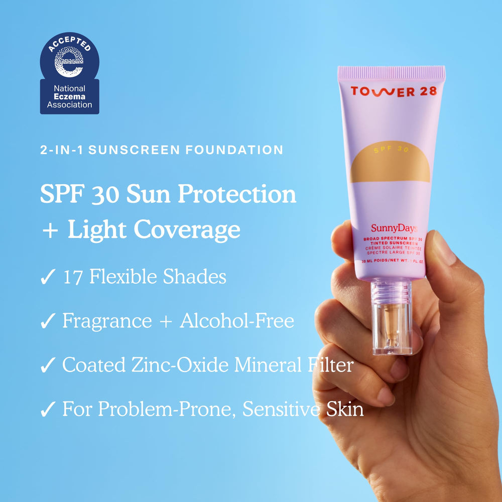 Tower 28 SunnyDays cream texture swipe demonstrating blendable coverage