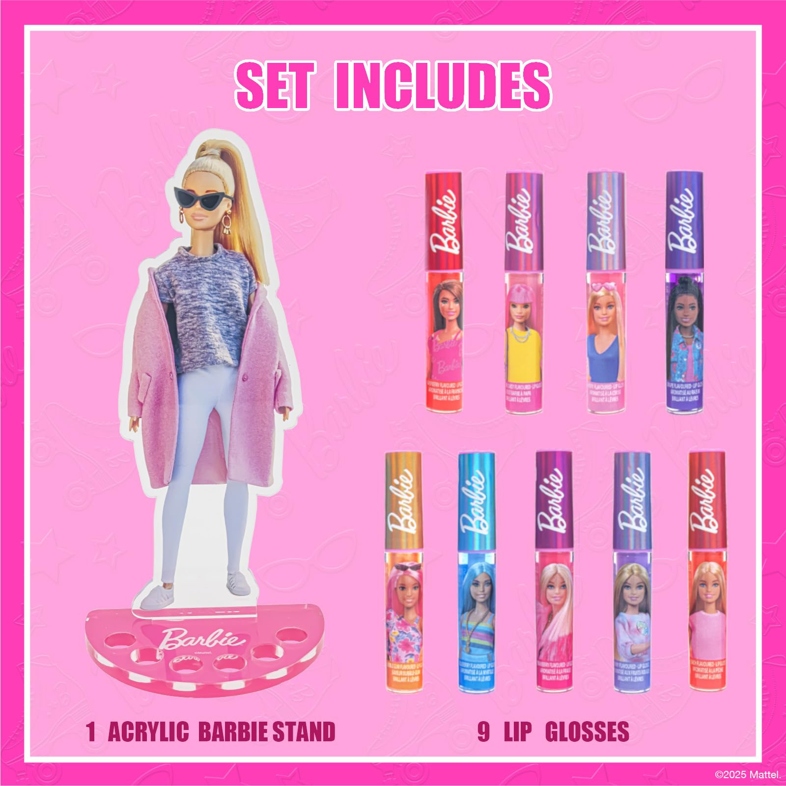 Townley Girl acrylic Barbie stand assembled holding glosses, neat storage benefit