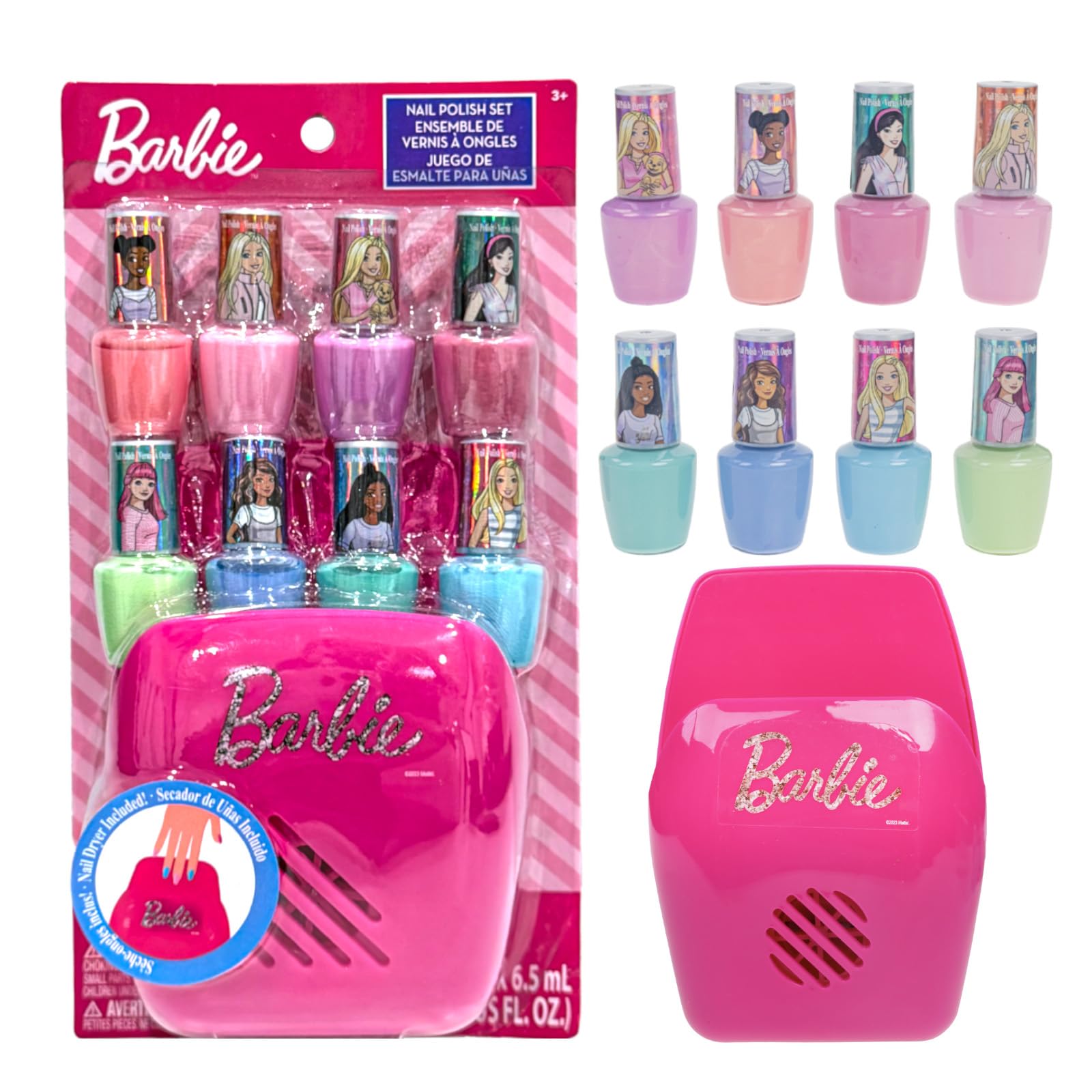 Townley Girl Barbie front packaging showing colors and dryer, ideal for safe play