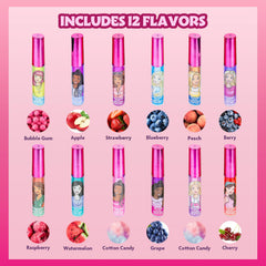 Townley Girl Barbie open gloss tubes top view showing colors and easy applicators