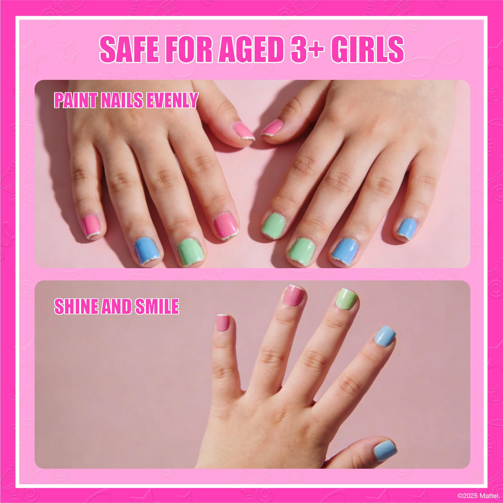 Townley Girl Barbie polish being applied by child, promotes creative pretend salon play