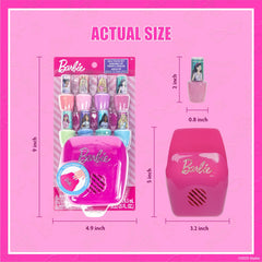 Townley Girl Barbie peeled-off polish on fingertip, demonstrates easy chemical-free removal