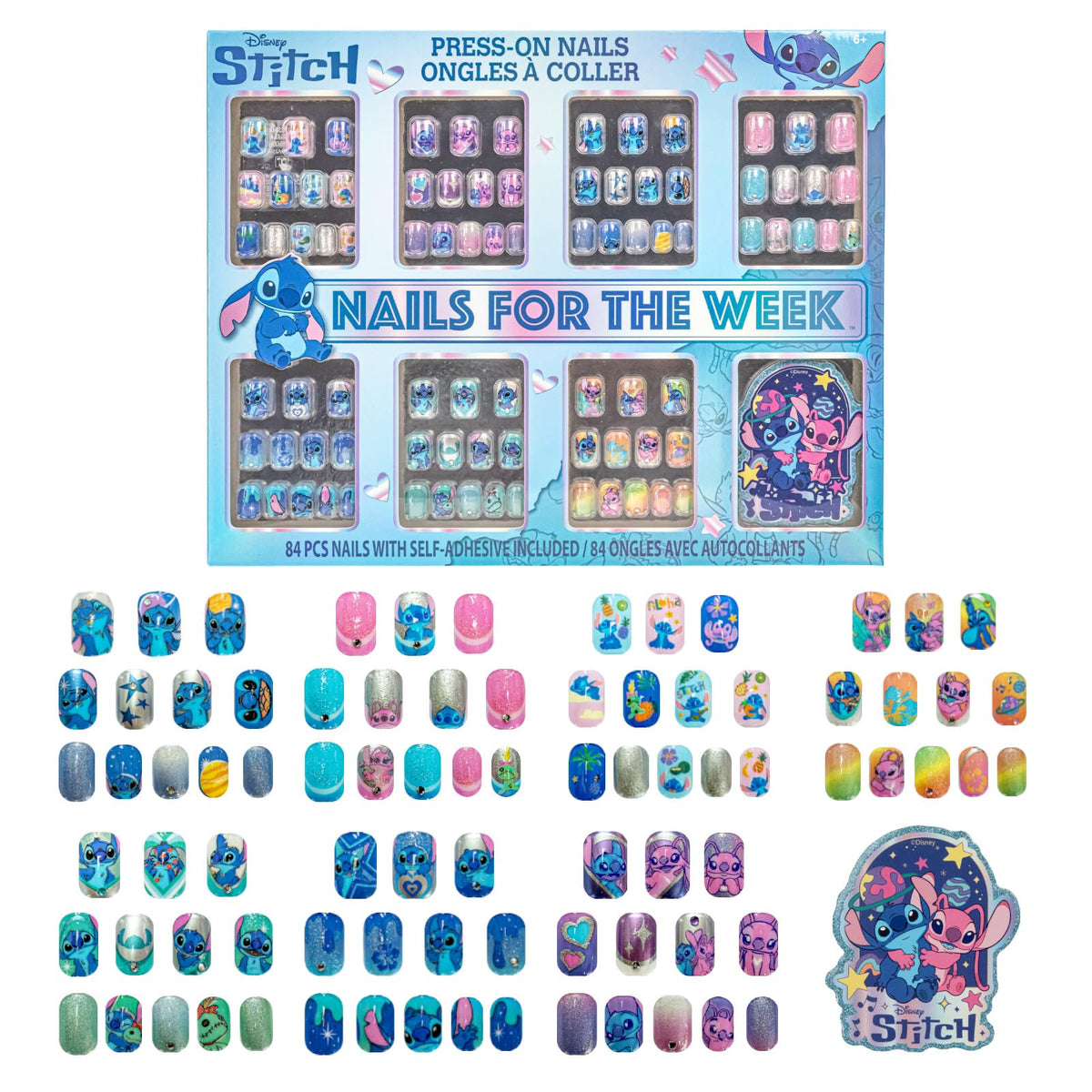 Townley Girl front packaging showing 84-piece Stitch nail set, inspires fun play