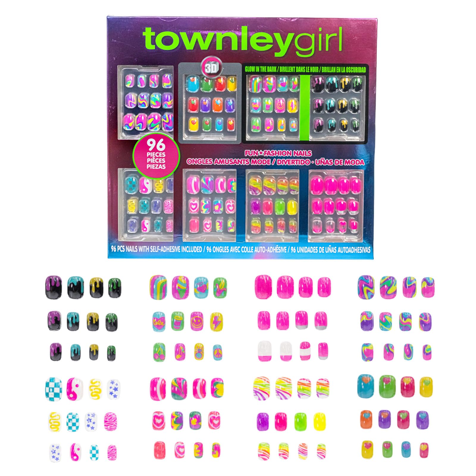 Townley Girl front package view showing colorful press-on nails and playful branding