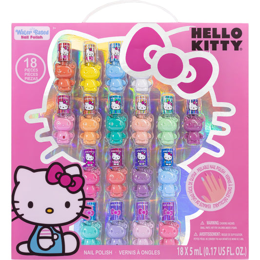 Townley Girl front packaging showing 18 colorful bottles and Hello Kitty branding, appealing for gifting