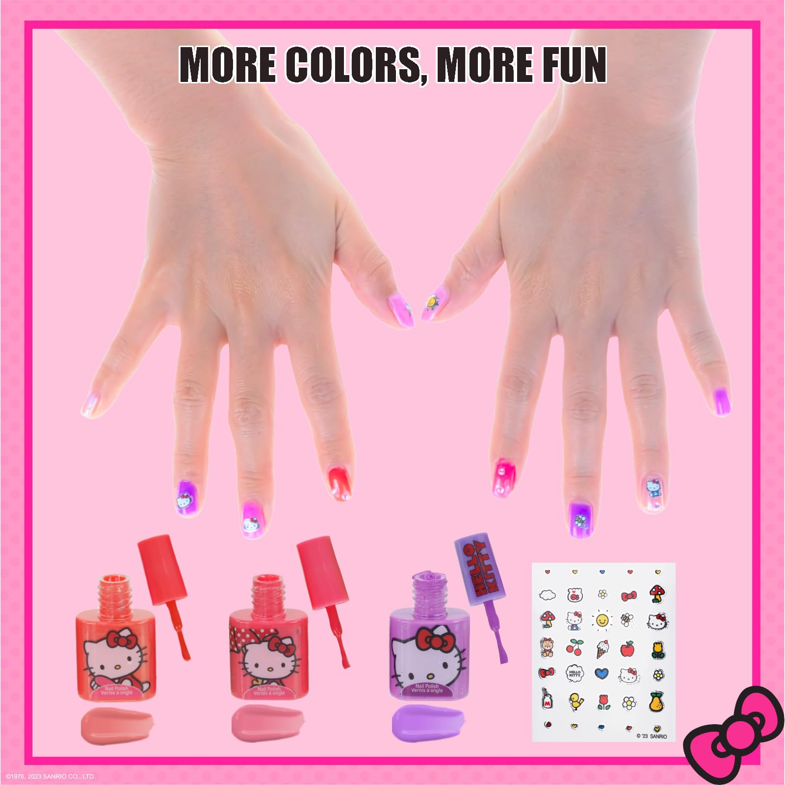 Townley Girl Hello Kitty polish bottle close-up showing brush and cap benefit: easy small-hand grip