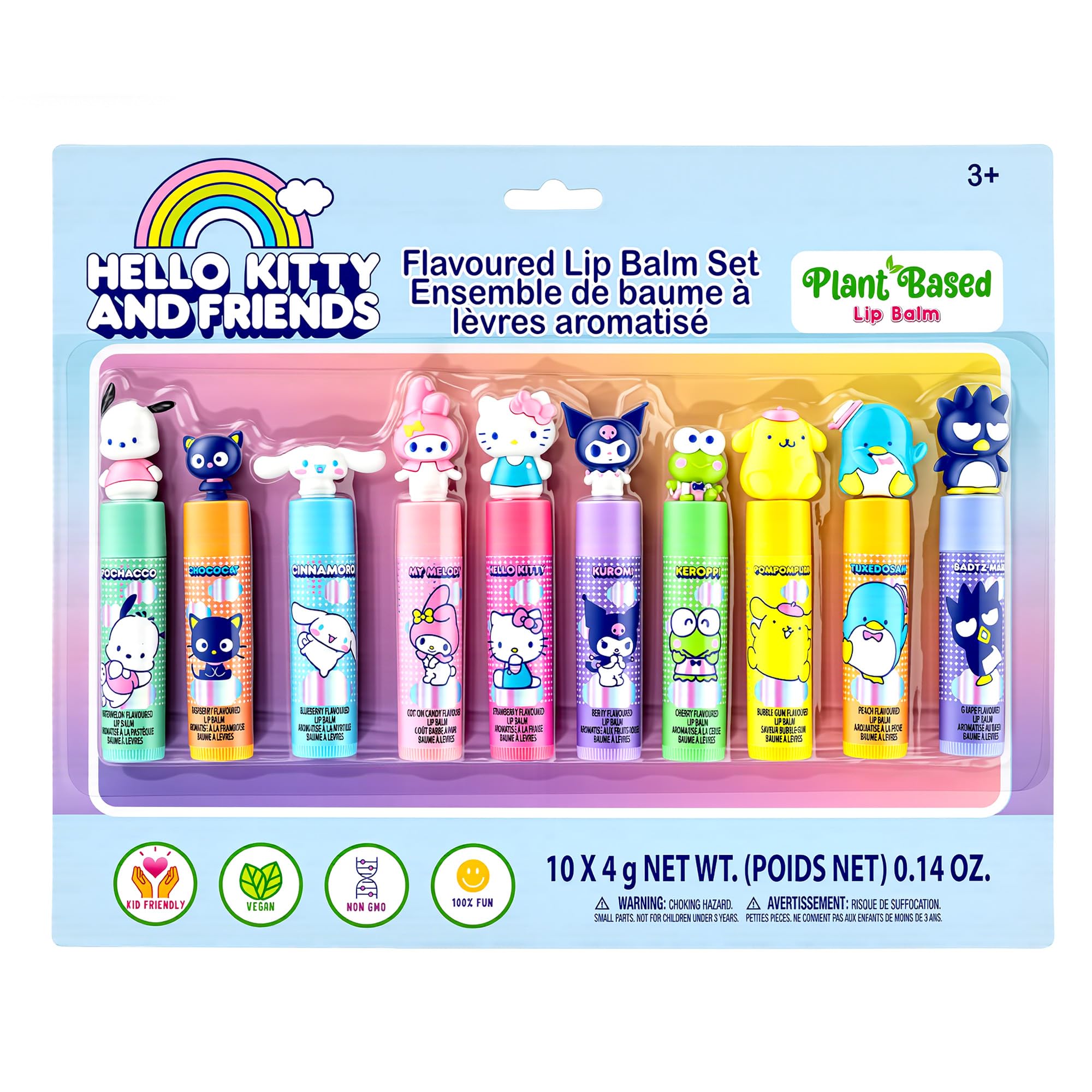 Townley Girl front packaging showing ten character lip balms and bright colors