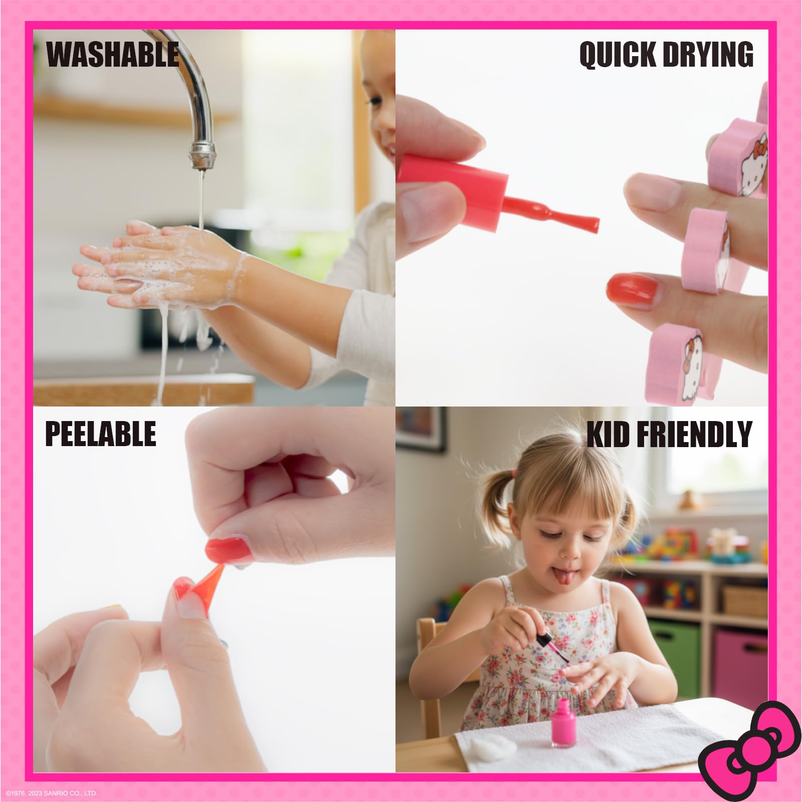 Townley Girl Hello Kitty swatches of glittery and opaque shades benefit: color selection clarity