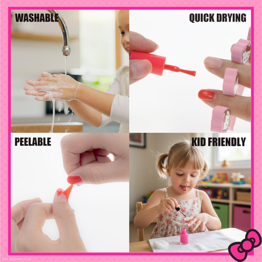 Townley Girl Hello Kitty swatches of glittery and opaque shades benefit: color selection clarity