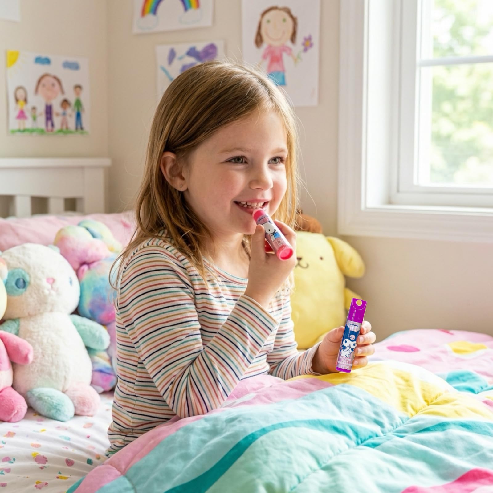 Townley Girl child applying lip balm showing independent use benefit simple application