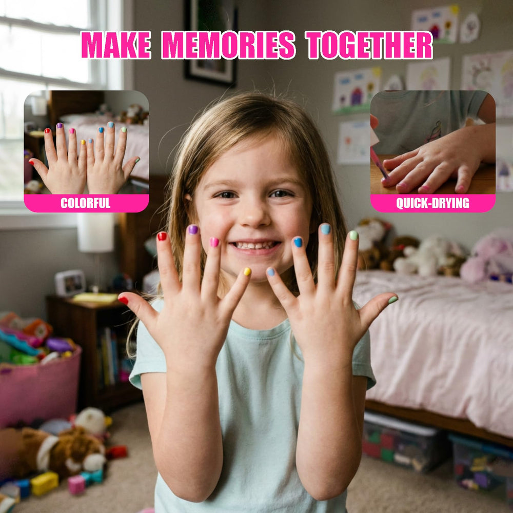 Townley Girl polish on kids fingers showing bright colors and peel-off convenience