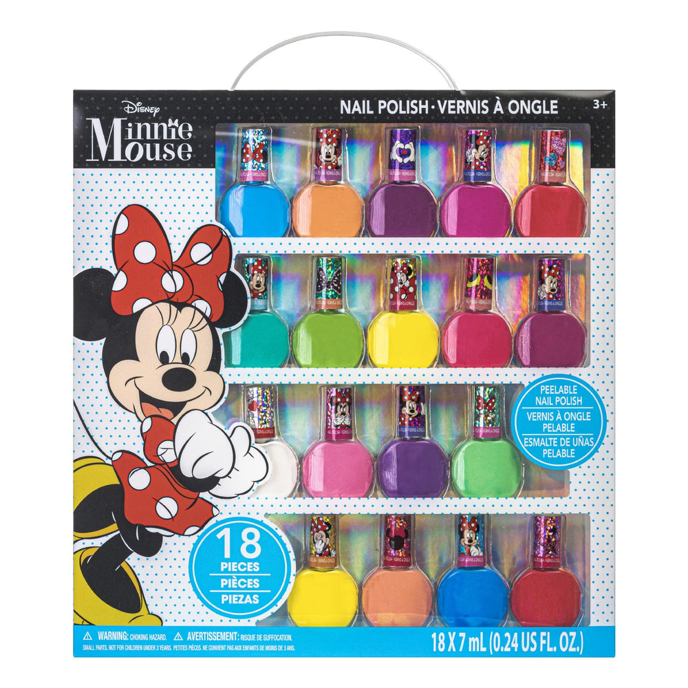 Townley Girl Minnie front packaging showing 18 colorful bottles and Minnie art for easy gifting