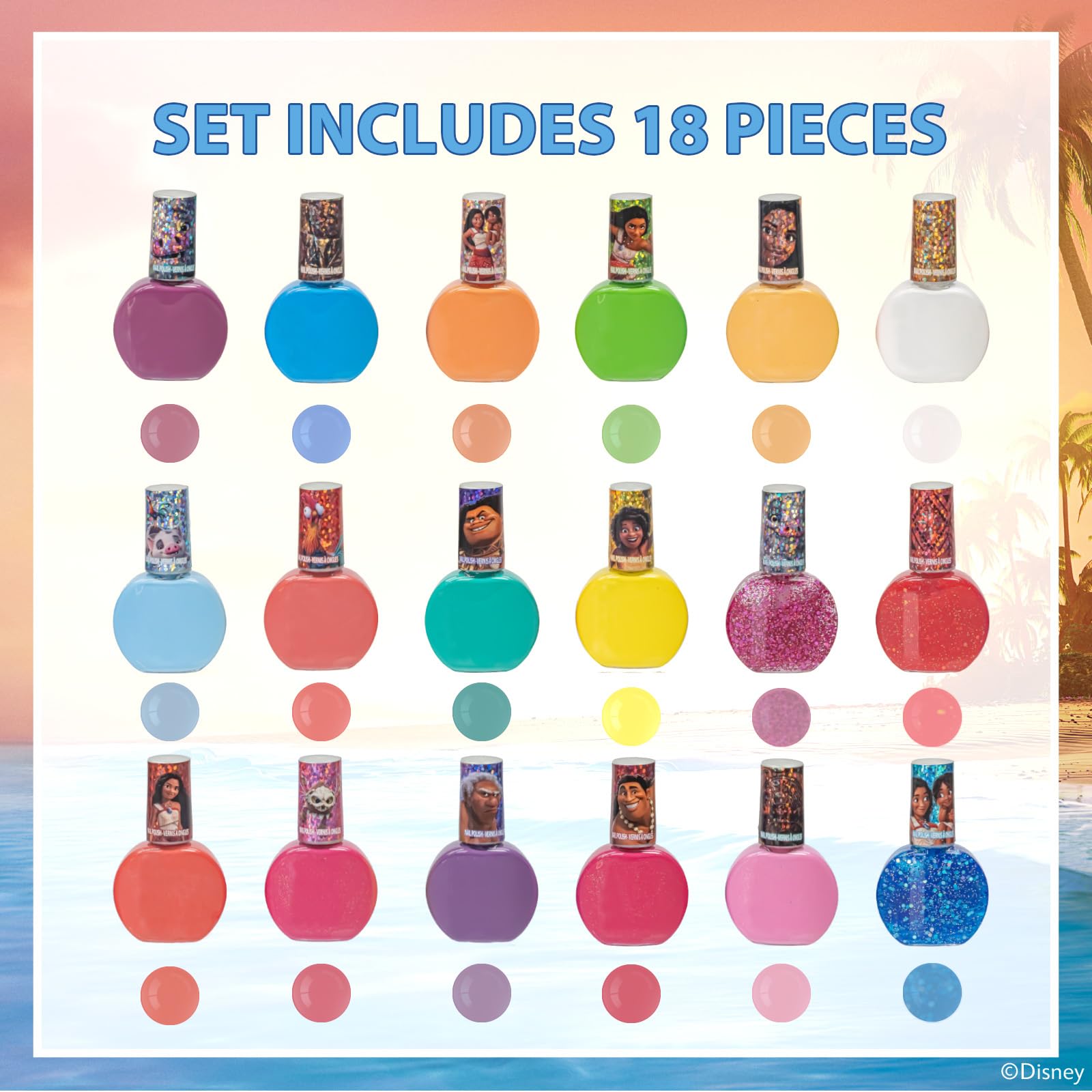 Townley Girl 18 bottles arranged to display glittery and opaque shades offering variety