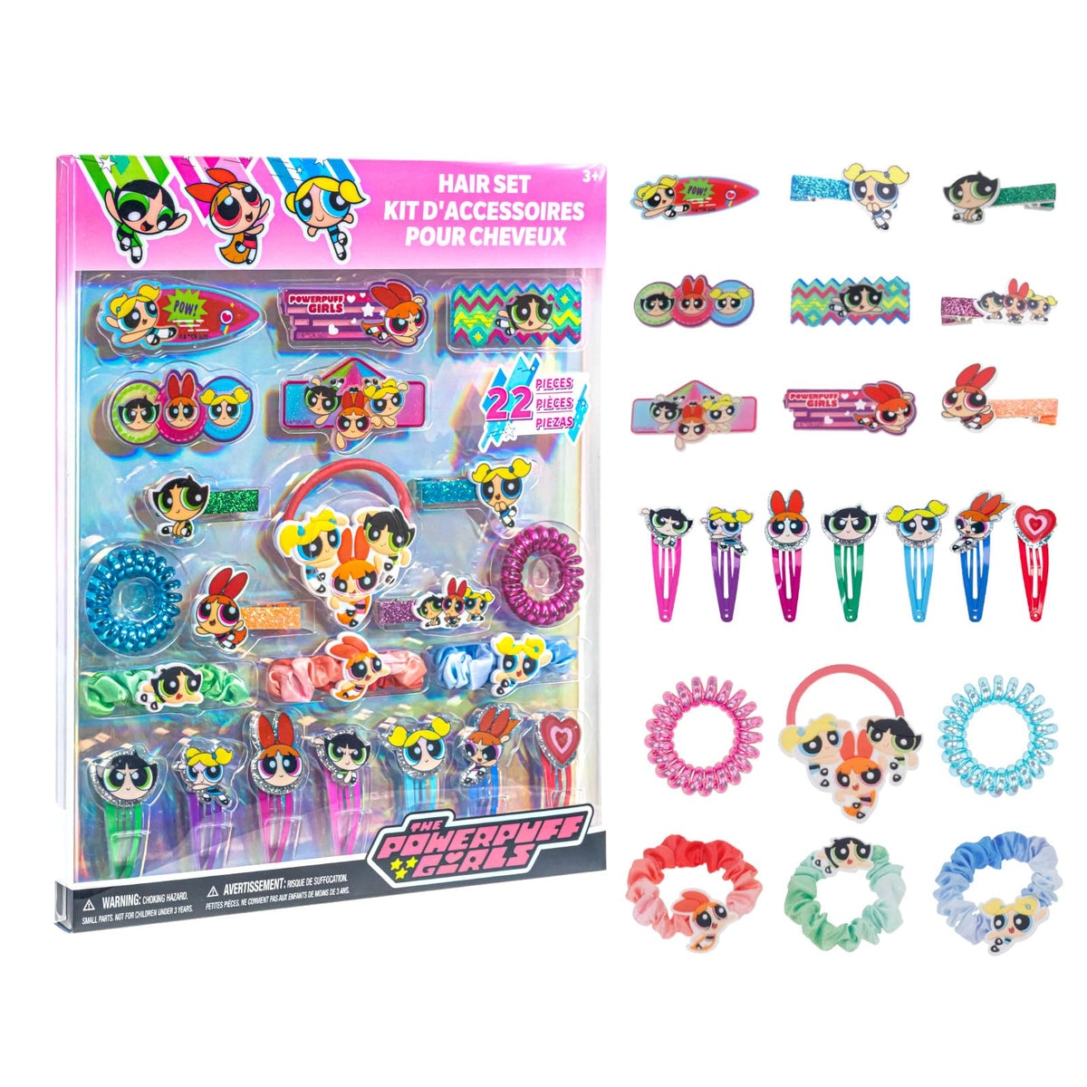 Townley Girl front packaging showing full Powerpuff Girls accessory set and bright branding