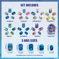 Townley Girl flat lay of varied Stitch nail designs, encourages creative combos