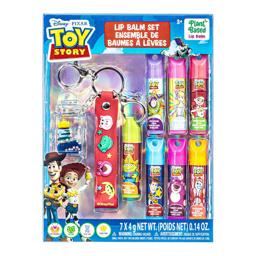 Townley Girl front packaging showing seven Toy Story lip balms and colorful box for gifting