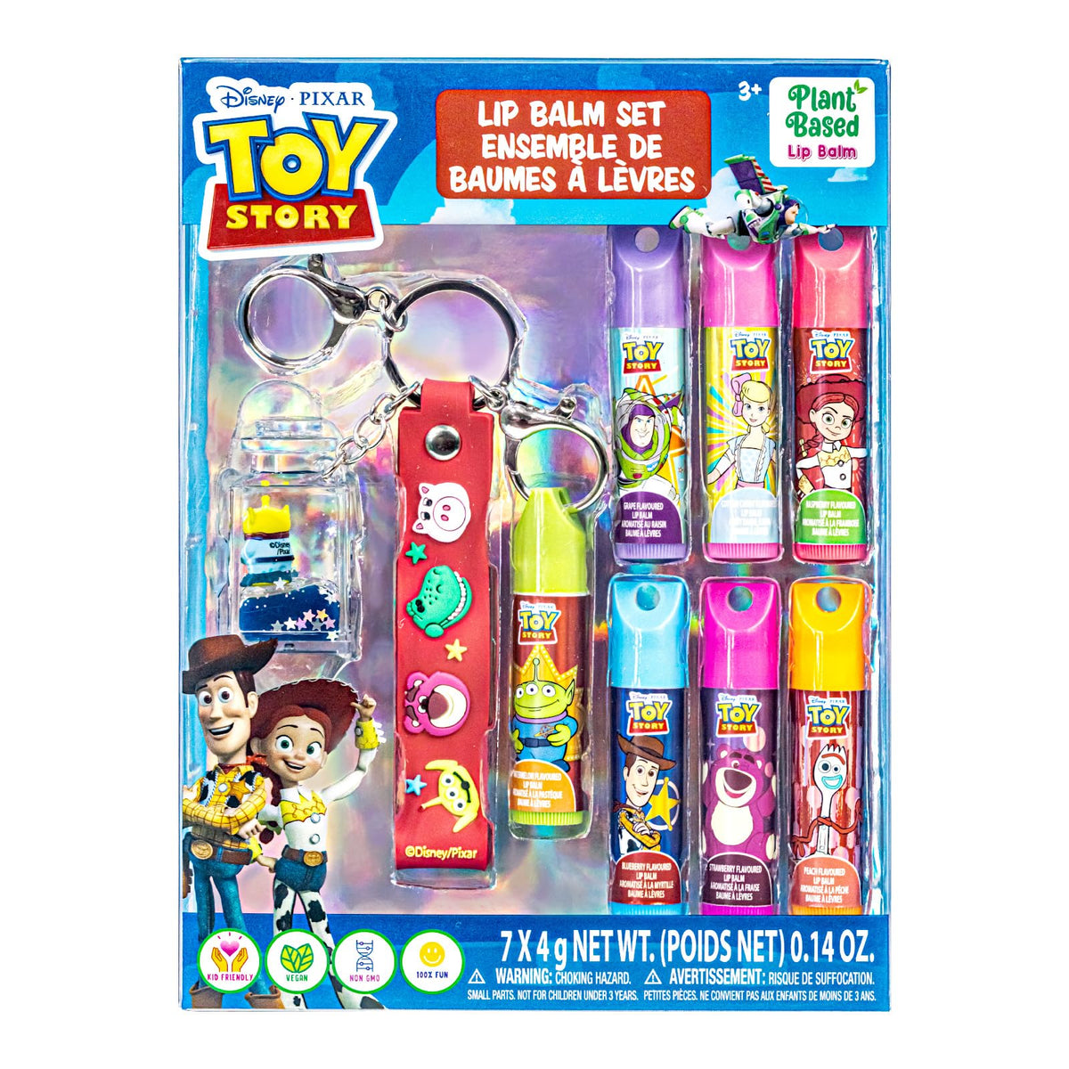 Townley Girl front packaging showing seven Toy Story lip balms and colorful box for gifting