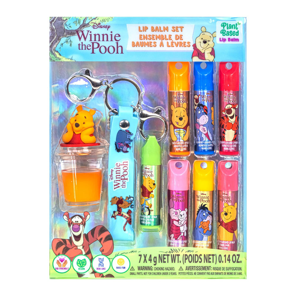 Townley Girl front packaging showing seven Pooh-themed lip balms for easy gifting