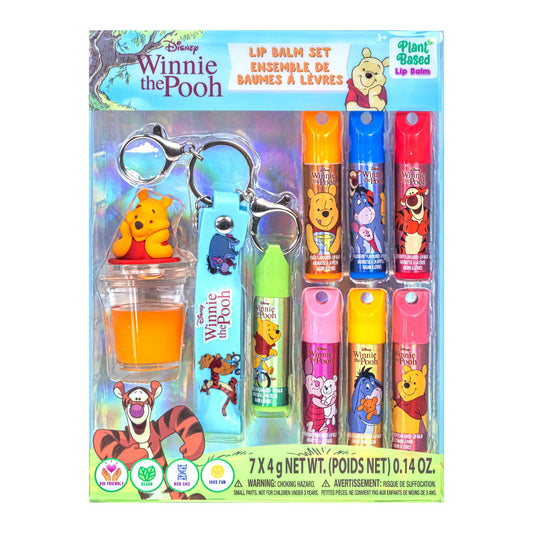 Townley Girl front packaging showing seven Pooh-themed lip balms for easy gifting