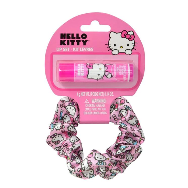 Townley Hello Kitty set front packaging showing scrunchie and strawberry lip balm, great for gifting