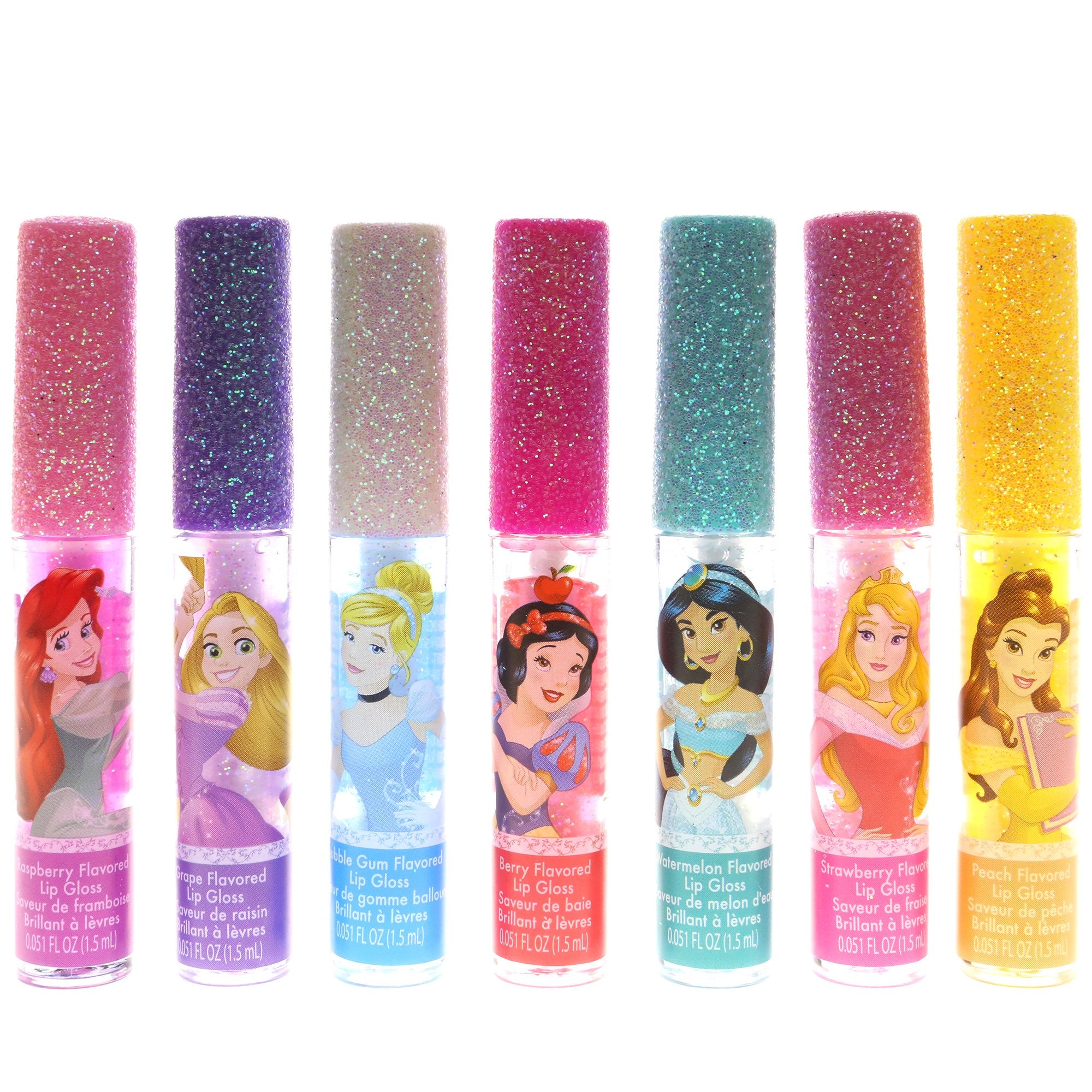TownleyGirl tubes lined up displaying different Disney Princess artwork and flavor variety