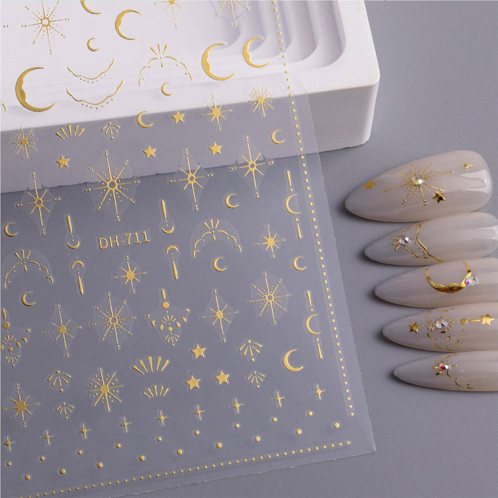 Toypoels close-up of gold moons and silver stars showing fine detail and metallic shine