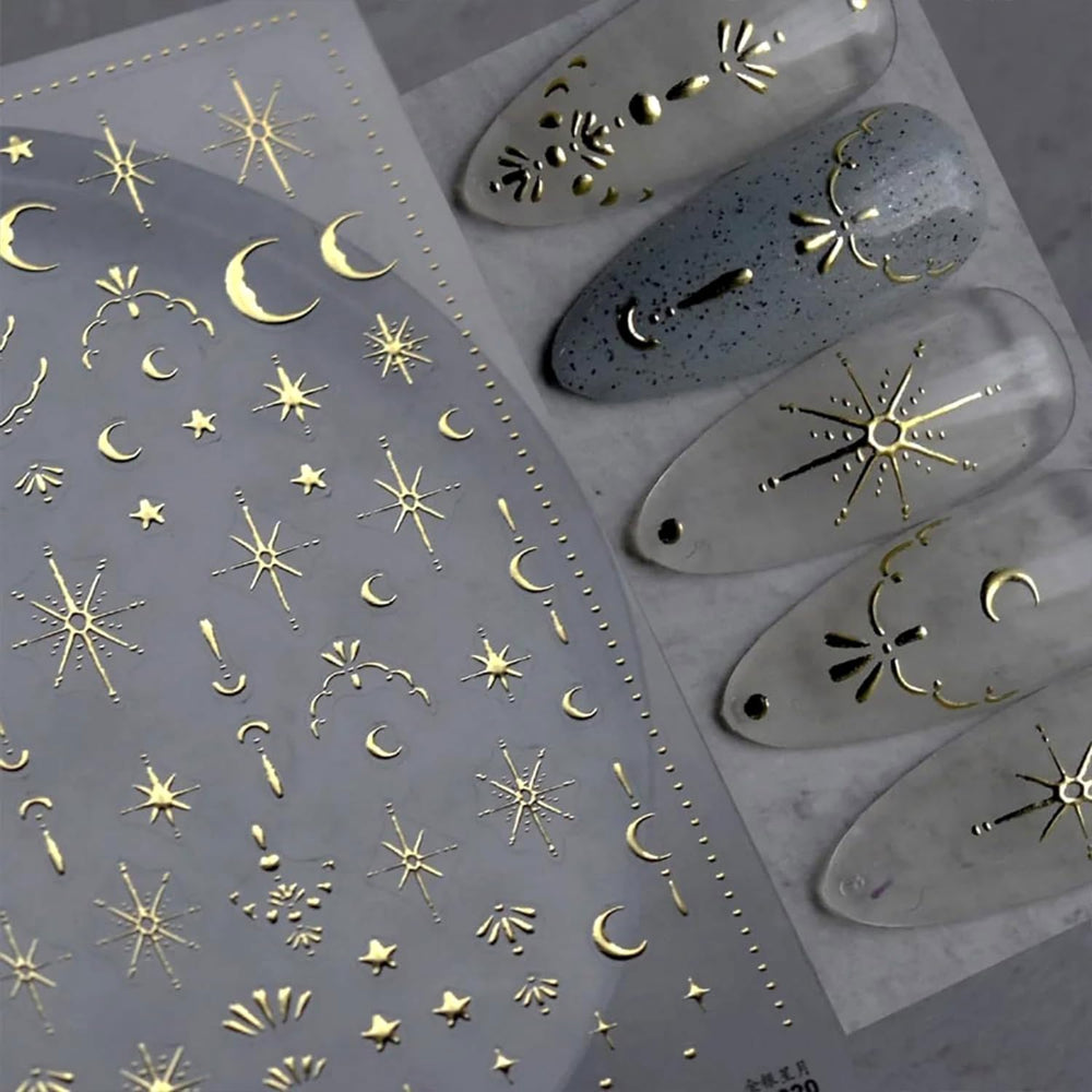 Toypoels front view of two sticker sheets showing star and moon patterns benefit quick selection
