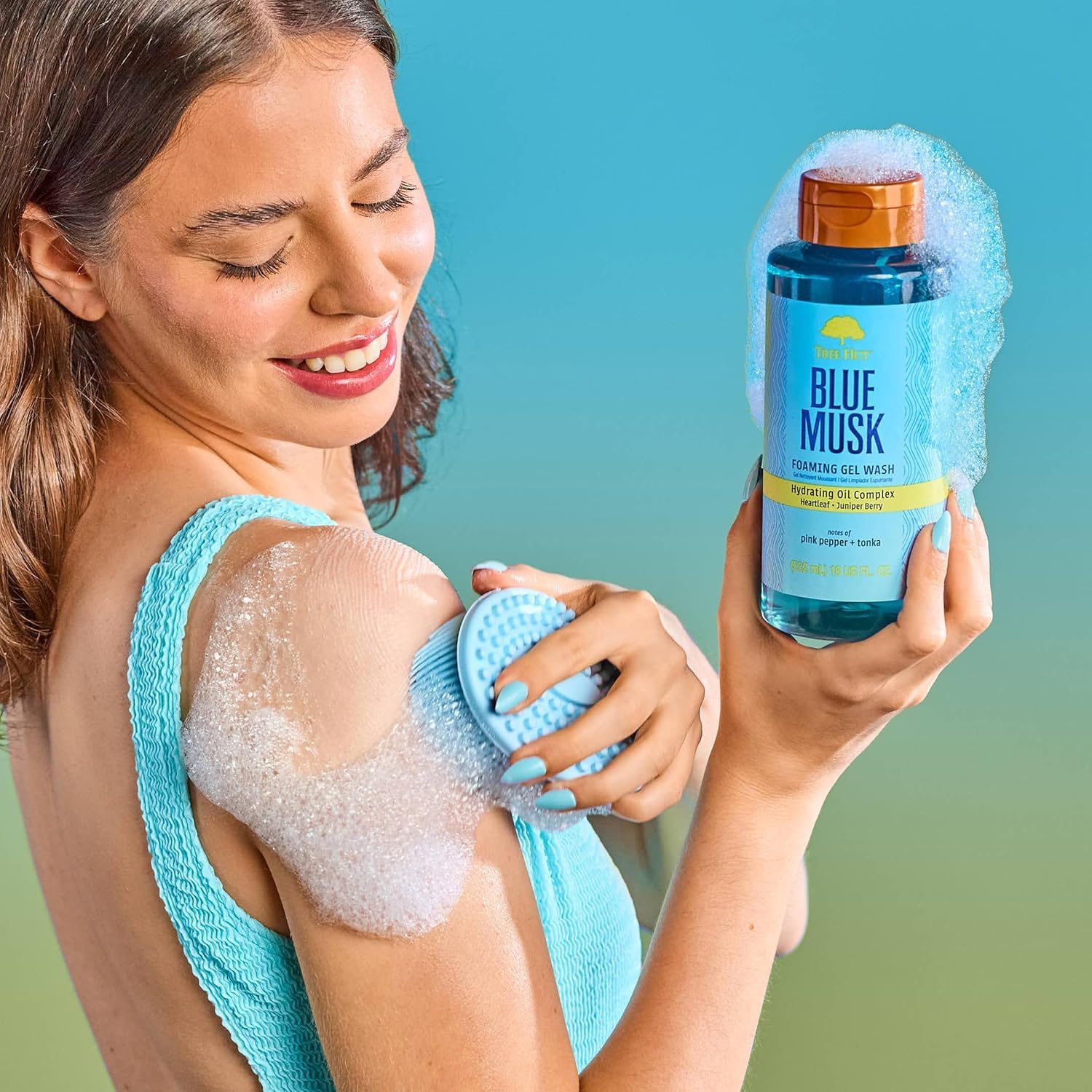 Tree Hut rich foam lather on skin delivering gentle cleansing and hydration