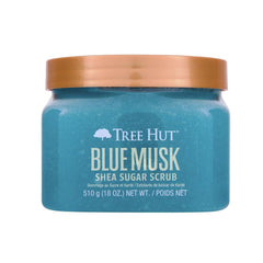 Tree Hut jar front view showing Blue Musk label and 18 oz size for clear purchase decision